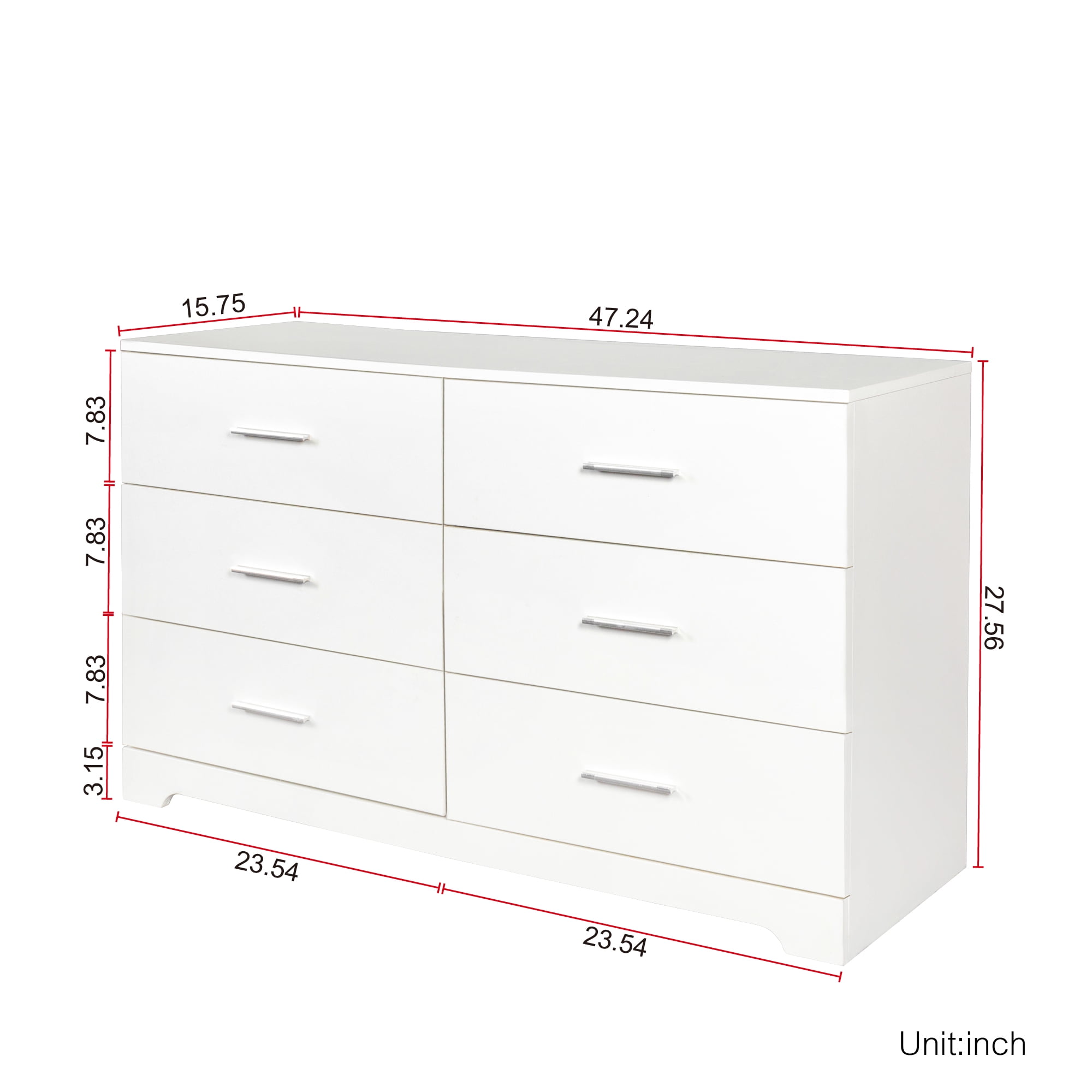 Ktaxon Bedroom Dresser with 6 Drawers, Wooden Double Dresser for Entryway, Wide Storage Cabinet for Living Room, White