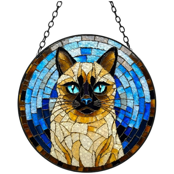 Siamese Cat Stained Glass Suncatcher Window Hangings Colored Handmade Glass Suncatcher Crafts Kits for Indoor Garden Christmas Decoration 16x16cm(2)