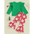 thumbnail image 4 of Wassery Little Girls Christmas Outfits Clothes 6M 1T 2T 3T 4T Kids Girls Long Sleeve Letter Hat Snowflake Print T-Shirts+Santa Print Flare Pants 2Pcs Christmas-themed Clothing for Toddler Girl, 4 of 9
