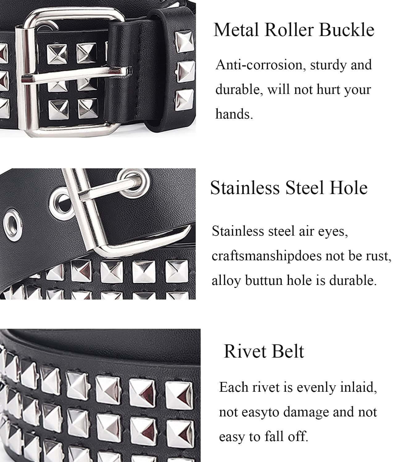 Studded Belt Women Y2K Spike Belts Black Girl Woman Stud Punk Waist Belt for Halloween Cosplay
