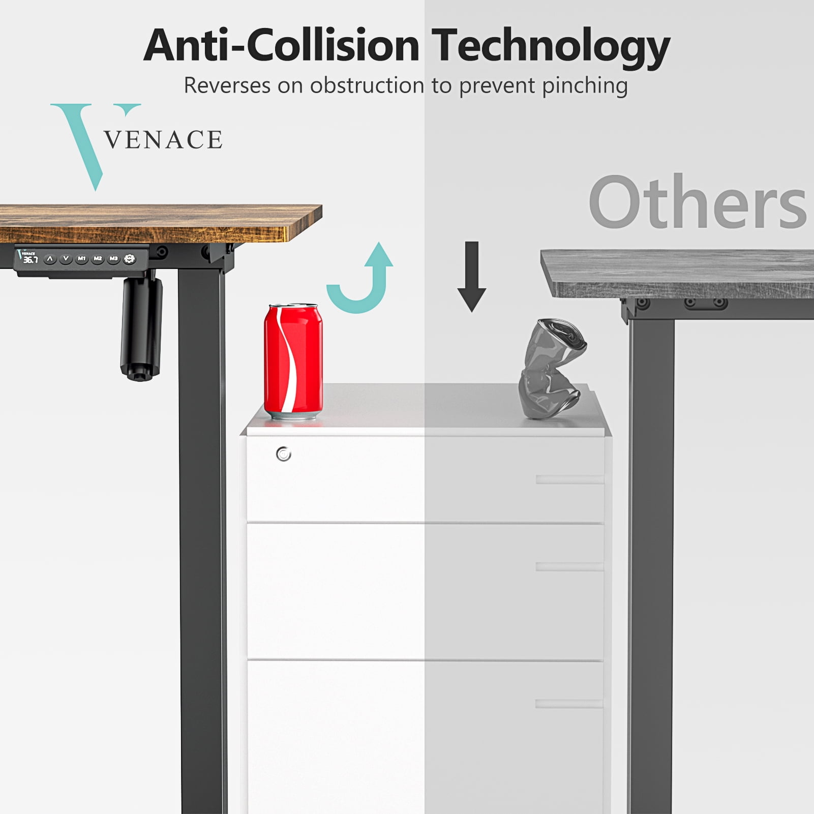 VVENACE Electric Standing Desk, Office Desk, Computer Desk, 55 inch 4 Memory Height Ergonomic Sit Stand up Desk, Height Adjustable Desk, Brown, 2 Split Boards