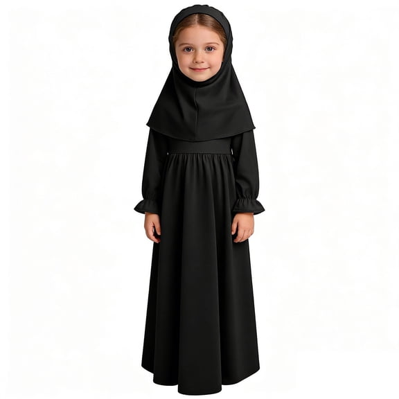 Girl Outfits Set Elegant Abaya Hijab Long Sleeve Prayer Dress With Scarf Party Wear For Toddler Kid Black 80/(0-6 Months)
