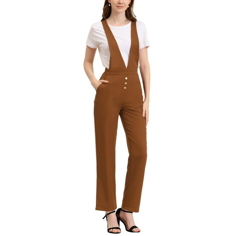Allegra K Women s Wide Leg Overalls with Slant Pockets