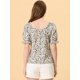 thumbnail image 4 of Allegra K Tops florales con volantes retro y manga raglán con cuello en forma de corazón para mujer blanco L, 4 of 5