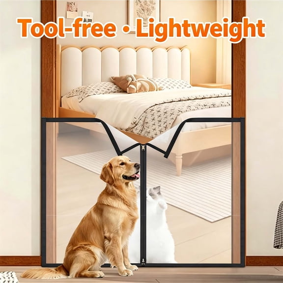Pet Gate Barrier with Zipper, No Drill, 33"x33" Adjustable Width for Doorway Hallway Cat Dog Fence Safety Guard for Home _ #03 _ S