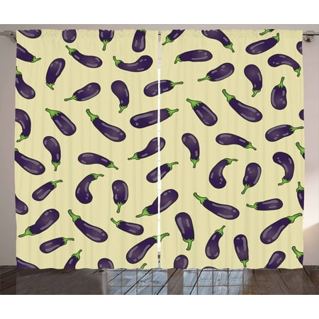 Living Room Dinner Ideas Eggplant Curtains 2 Panels Set, Eggplants and Pale Yellow Background Fresh Delicious Meals Lunch Dinner, Window Drapes for Living Room Bedroom, 108W X 84L Inches, Pale Yellow Purple, by Ambesonne ()