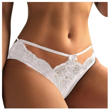 

Knosfe Thongs Low Waisted Panties Lace Hollow Out T-Back Womens Underwear White One Size