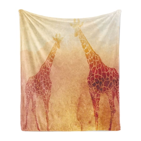 Safari Soft Flannel Fleece Throw Blanket  Illustration Tropic Giraffes Tallest Neck Animal Mammal in Retro Vintage Print  Cozy Plush for Indoor and Outdoor Use  50  x 60   Orange  by Ambesonne