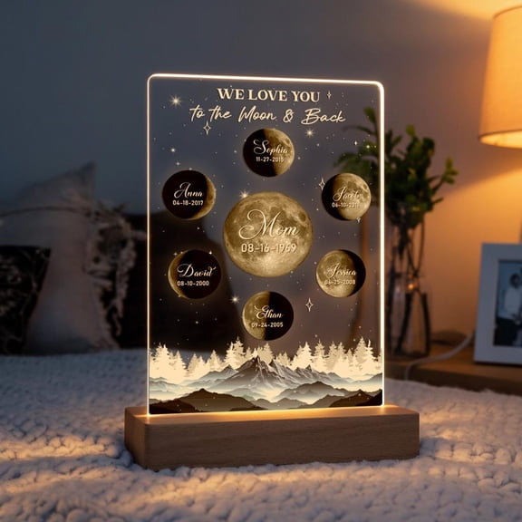 Personalized Moon Phase Night Light, Custom Lunar Map Gift, Family Moon Phase Gift, Mother's Day Gift for Mom, Custom Night Light by Date