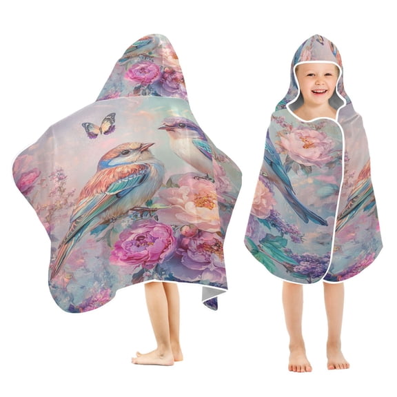 YAZAOO Towels Kids Hooded Beach Towel Butterflies Colorful Birds Flowers Pool Bath Towel Soft