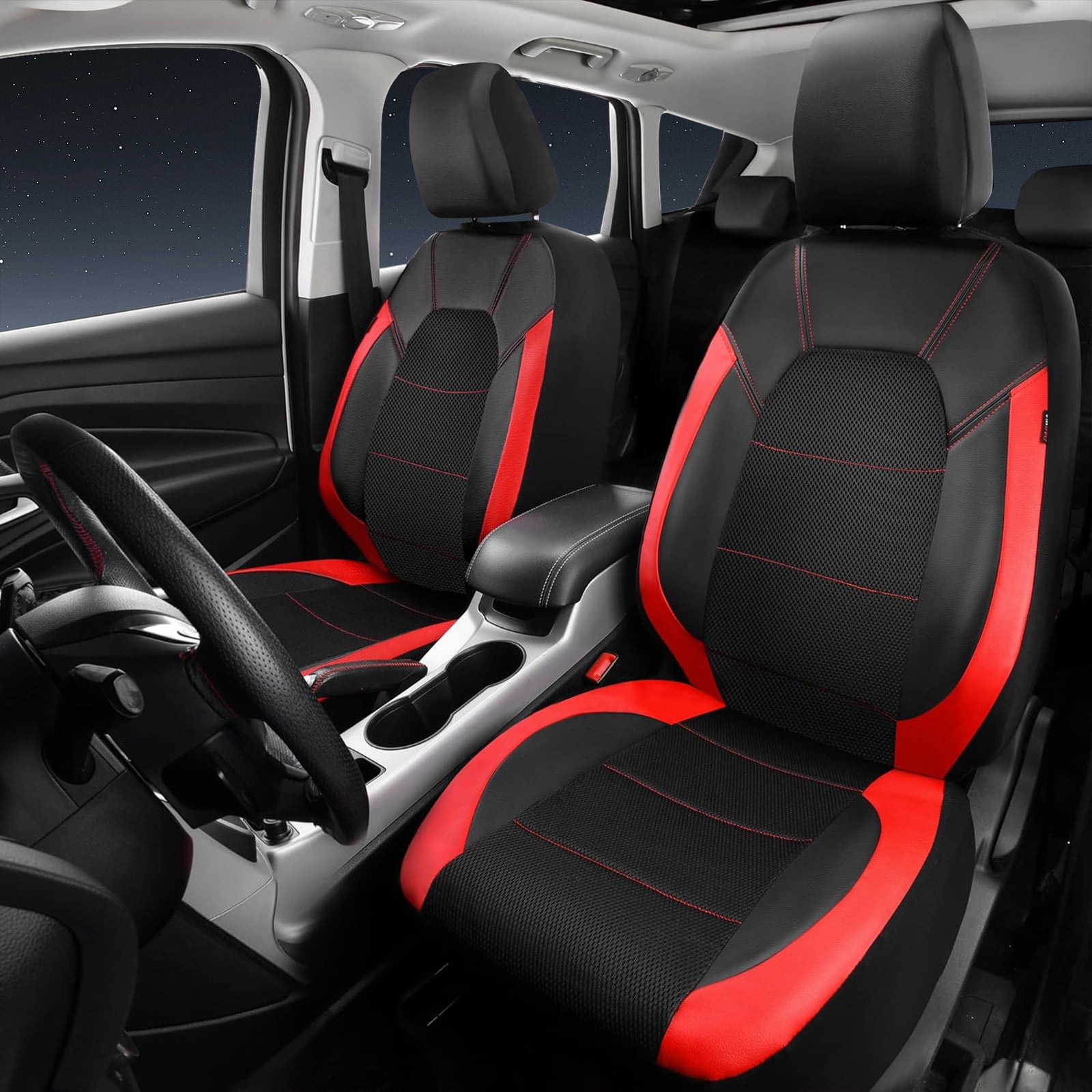 CAR GRAND Leather car seat covers air mesh breathable universal fit airbag compatible car, SUV, truck and van