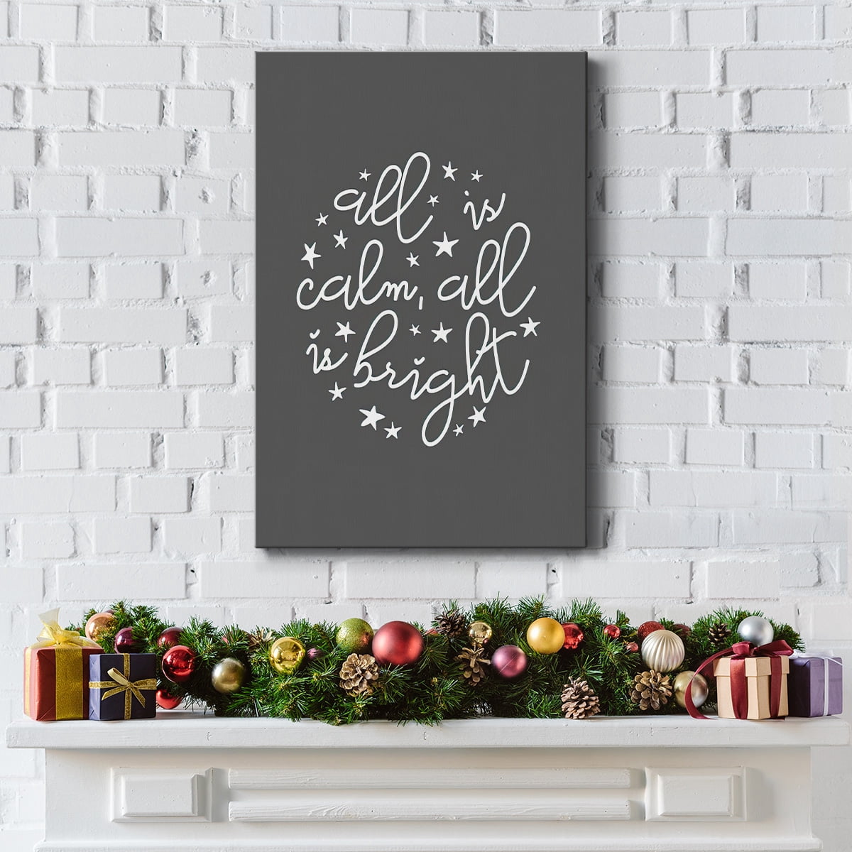 All is Calm, All is Bright - Dark Gray- Gallery Wrapped Canvas
