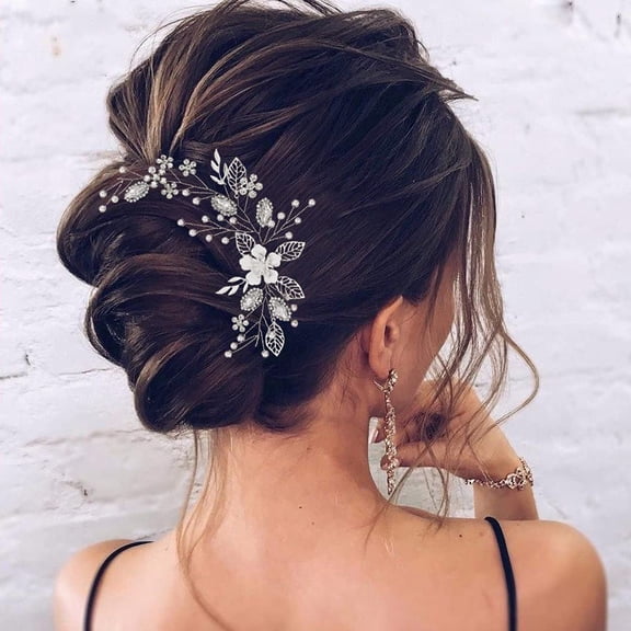 Flower Bride Wedding Hair Vine Rhinestone Bridal Headpieces Crystal Wedding Hair Pieces Leaf Bridal Hair Accessories for Women and Girls (1-Silver)