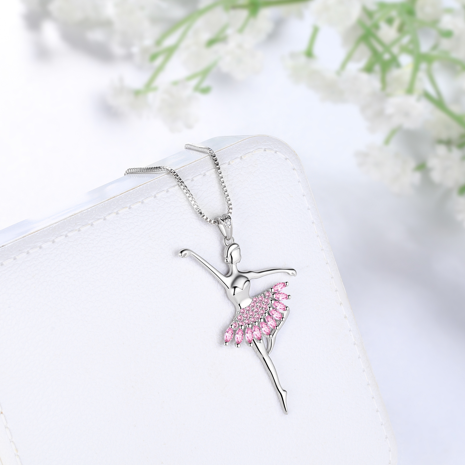 Juwaliy Pink Ballet Dancer Pendant Necklace, 925 Silver photo 7