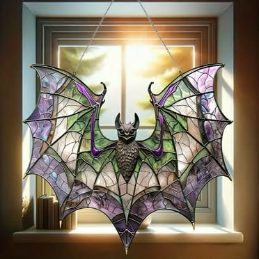 Kabnic Halloween Bat Suncatcher, Stained Glass Suncatchers, Halloween Window Hangings | Acrylic Stained Glass Wall Art for Home & Office