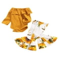 thumbnail image 2 of 2 Pcs Newborn Casual Outfits Toddler Ribbed Long Sleeve  Neck Ruffle Playsuit+Sunflower Print Flared Pants, 2 of 3