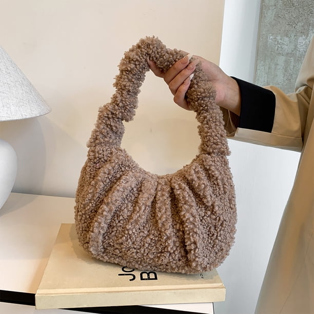 Bolso De Mano Esponjoso, Bolso Grande Y Peludo, Bolsa Con Cierre De Felpa Bonita, Bolso De Hombro De Piel Sintética Para Mujer Y Niña, Bolso Para Otoño E Invierno | En