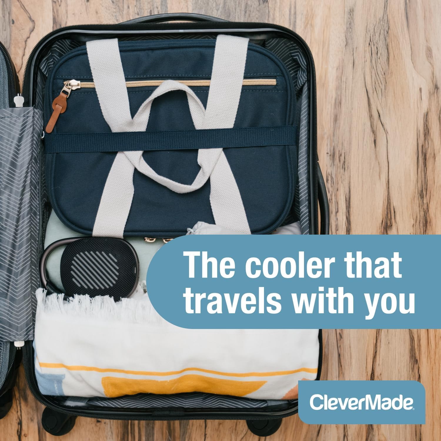 CleverMade Malibu LUXE Collapsible Cooler, 18 Can (25 lbs) - Leeward Navy