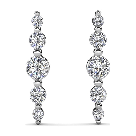 Cate & Chloe Theadora 18k White Gold Plated Linear Drop Earrings with Swarovski Crystals