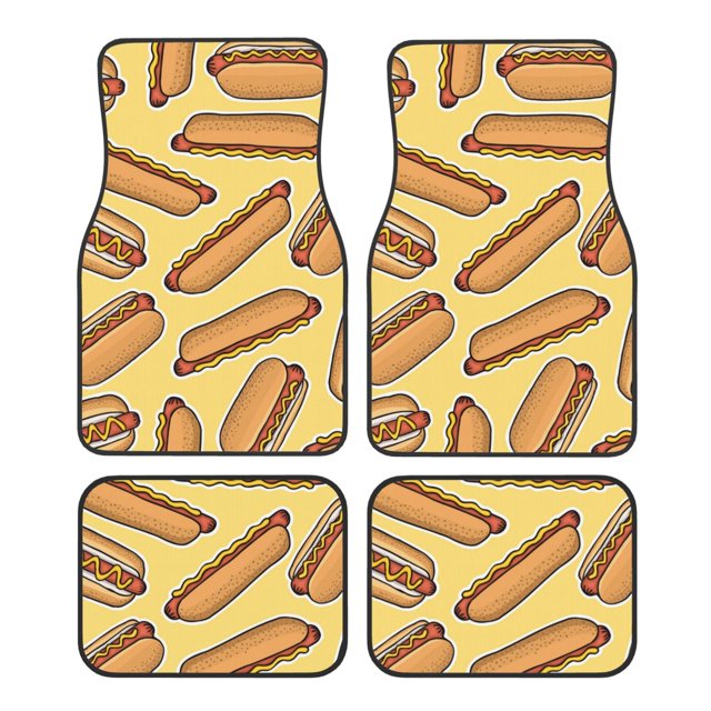 Fotbe Hot Dogs Juego de 4 Tapetes para Auto con Estampado – Alfombrillas de Goma Reforzada, Diseño Antideslizante, Protección para Todo el Año – Vehículos, Autos, Camionetas y SUVs