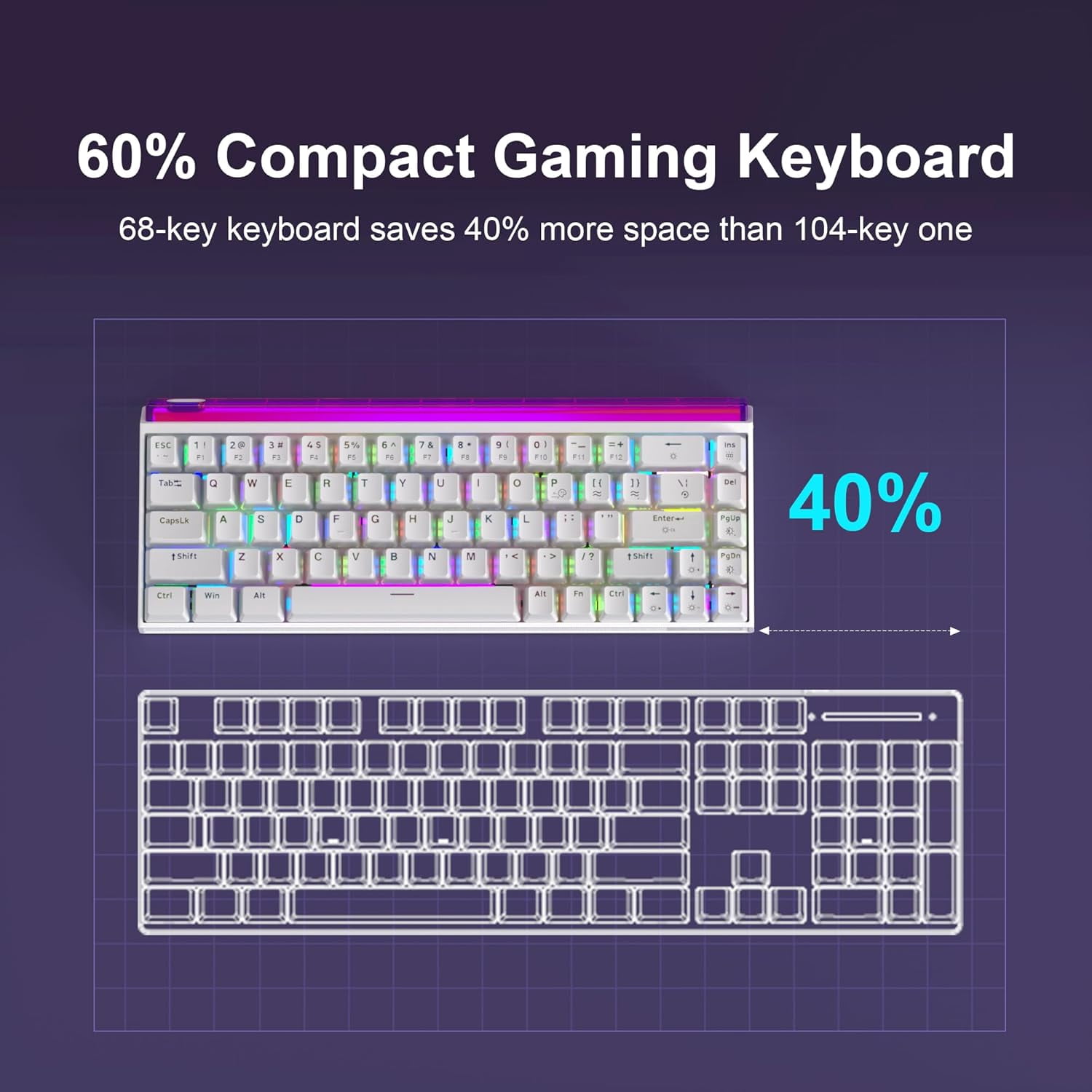 MageGee AIR68 Mechanical Gaming Keyboard - Hall Effect Magnetic Switch, 8000Hz Ultra-Low Latency, Tri-Mode Connectivity, Hot-Swappable 60% Compact RGB Backlit