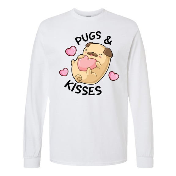 Inktastic Valentines Day Pugs & Kisses with Hearts Long Sleeve T-Shirt