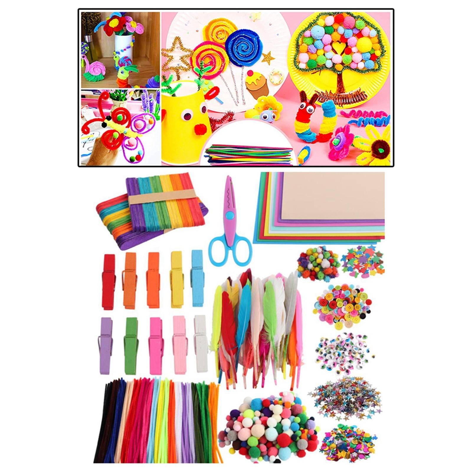 FVDPWYE All in One Art Craft Kit Feather Scissor Sticks for Toy Toddler Ages 4 5 6 7 8 9 100 Pcs Stick