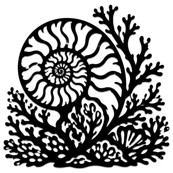 Ammonite Fossil Sea Shell Metal Wall Art WallArt Decor Metal Outdoor Decor Metal Signs Modern Minimalist Aesthetic Artwork Elegant Wall Decoration for Living Room Bathroom Apartment