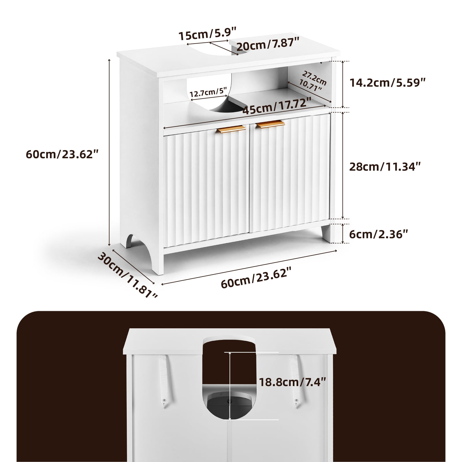 Ktaxon Fluted Bathroom Vanity Under Sink Pedestal with Two Doors and One Shelf, White
