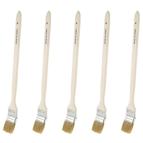 5pcs 2 Inch Wide Wooden Handle Metal Ferrule Faux Bristle Head Radiator Brush,5 x Radiator Brush,Wood Color&Silver