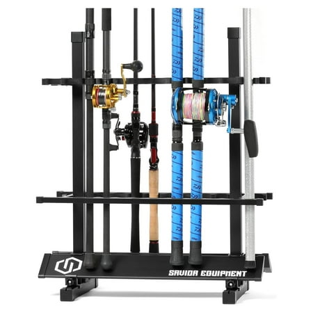

Fishing Rod Rack Holder Organizer Lightweight Aluminum Vertical Fish Pole Garage Storage Ground Display Stand Hold Up to 24 Slots Salt Water Spinning Rods & Reel Combo Black