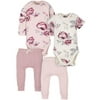 Modern Moments by Gerber Baby Girl Bodysuits and Pants Outfit Set, 4-Piece, Newborn-12 Months