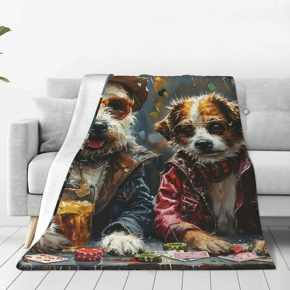 Dogs Playing Poker Cards Cool Throw Blanket Super Soft Lightweight Cozy Fluffy Plush Blanket for Bed Couch Sofa Chair 40x30