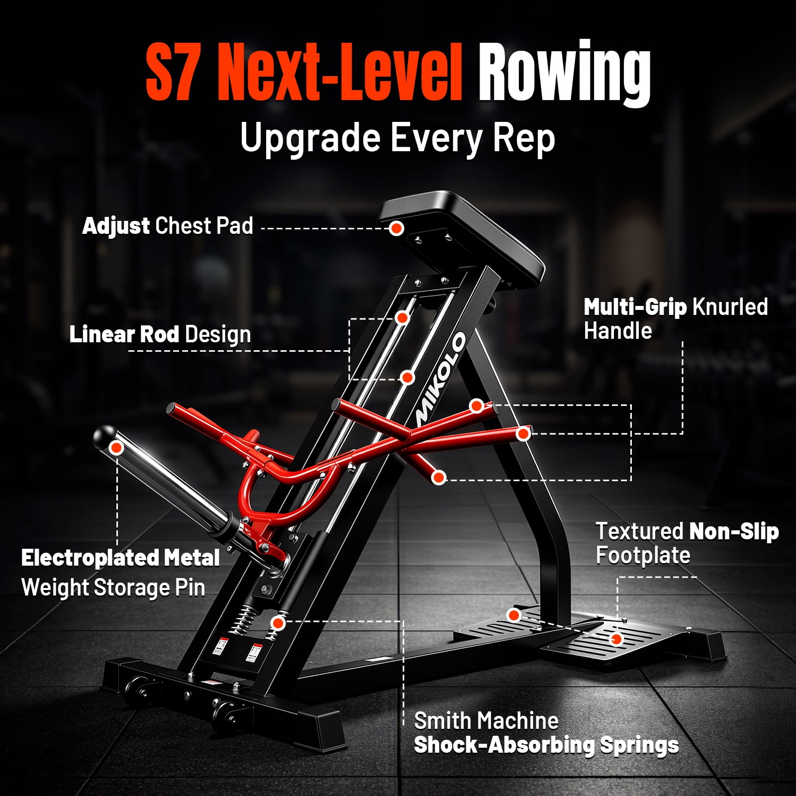Mikolo Linear Row Machine, Back Workout Machine for Home Gym, Plate-Loaded Back Machine with Linear Bearing, Back Row Machine LAT Strength Training Equipment S7