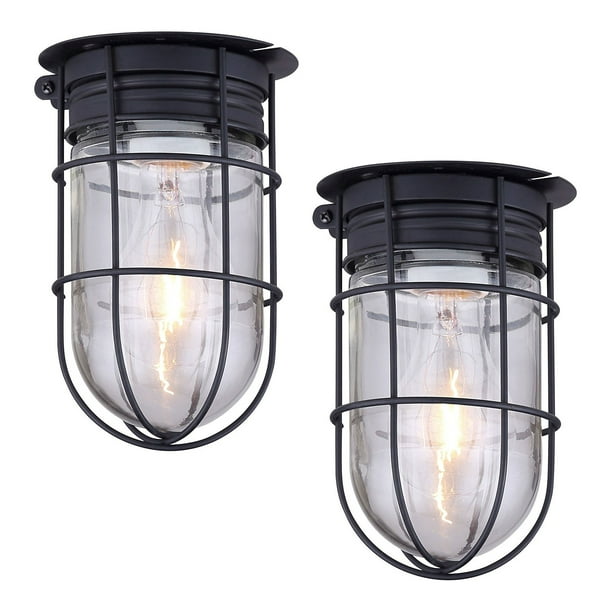 2 Pack of Outdoor Caged Lights Barn Ceiling Exterior Wall All Weather