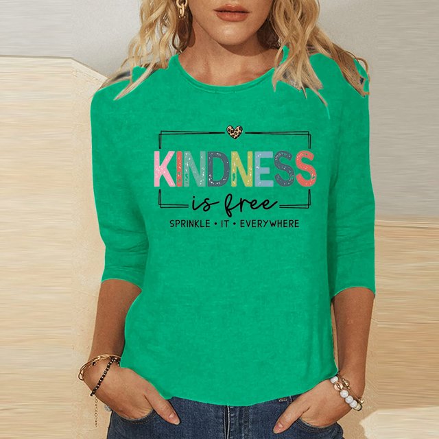 UANWENN Mode Femme Décontractée Col Rond Imprimé Lettre T-Shirt Manches 3/4 Haut T-Shirts Femme Mignon Haut d'Été T-Shirt Femme Chemises Femme Manches Longues T-Shirt Femme Été T-Shirts Femme Longs