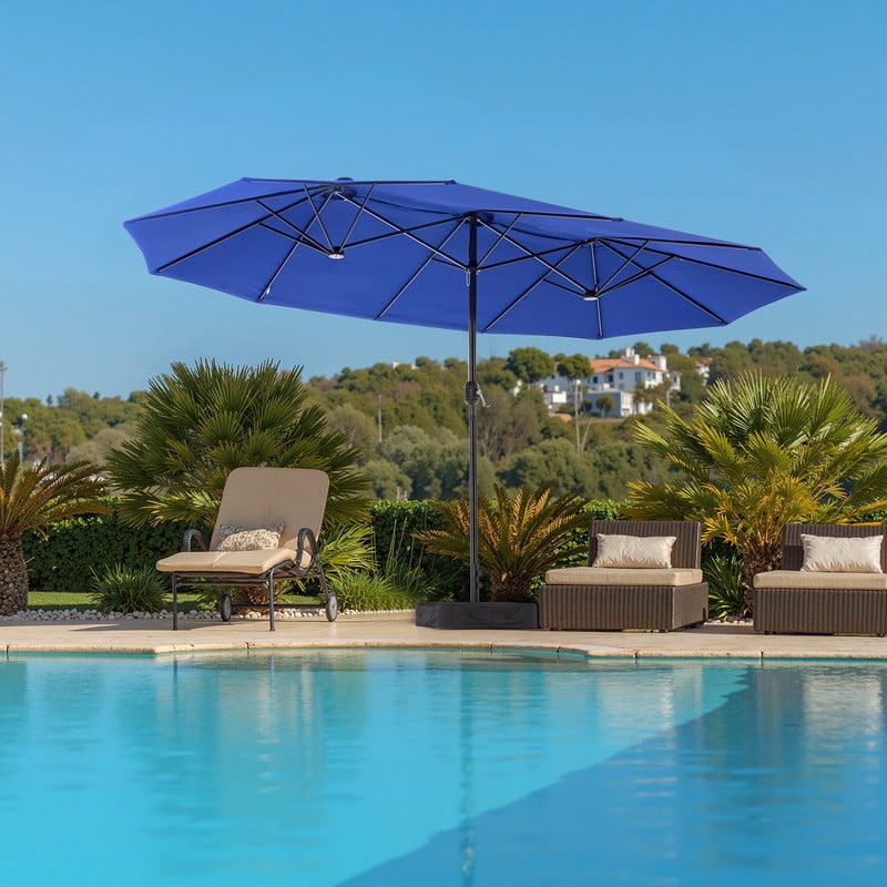 Gianna 15 FT Triple Head Patio Umbrella, 12-Rib Design with 135 SQ FT Coverage, UV50+ Waterproof Canopy Includes Sandbox Base for Outdoor Patio Camping，Navy Blue