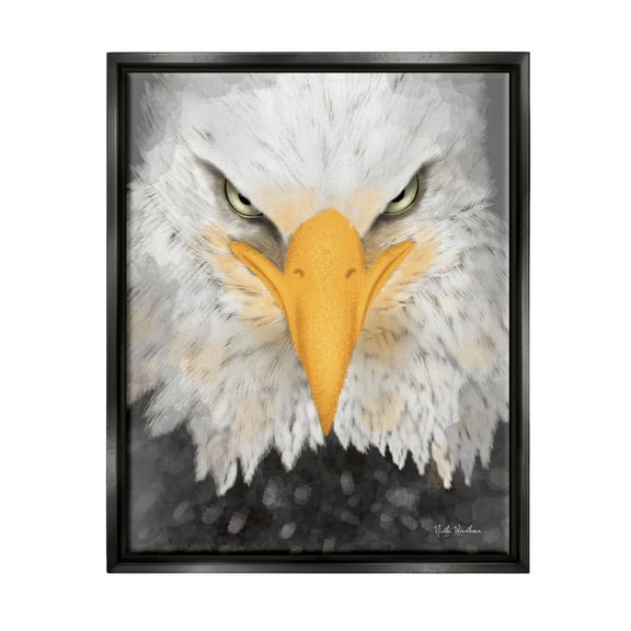 Stupell Industries Bald Eagle Gaze Portrait Animals & Insects Painting Black Floater Framed Art Print Wall Art, 25 x 31