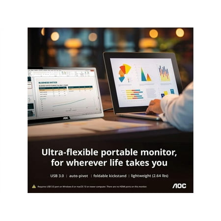 AOC - I1659FWUX 16" IPS TFT Active Matrix WLED LCD USB Powered Portable Monitor (USB) - Piano Black