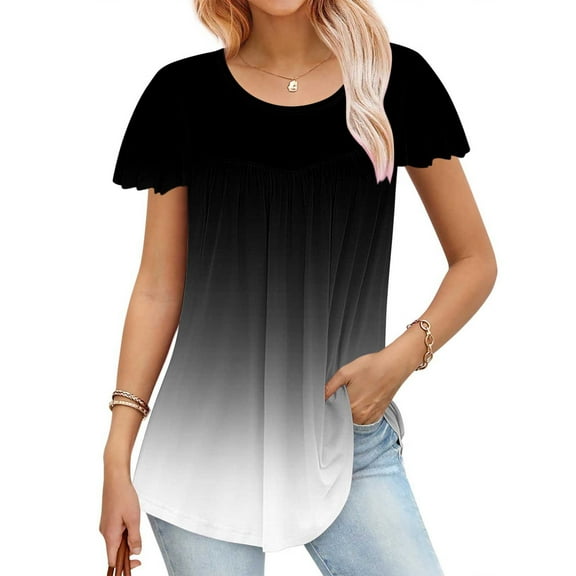 iHengLiXing Tops for Women Plus Size Women's Fashion Printed T-shirt 3/4 Sleeves Blouse Round Neck Casual
