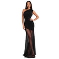 thumbnail image 5 of Women's One Shoulder Mesh Patchwork Maxi Dress Sleeveless Fitted Sexy Sheer Long Dress For Club Evening Party, 5 of 6