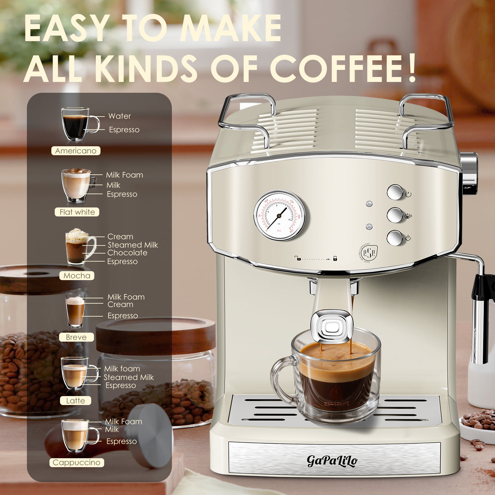 20 Bar Retro-Style Espresso Machine with Milk Frother, ESE Pod Compatible, Pressure Gauge, 54 oz Food-Grade PP Removable Water Tank, Ideal for Home Barista,Sky Blue
