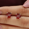 thumbnail image 5 of Rosec Jewels Cushion Shape Garnet Solitaire Stud Earrings with Screw Back for Women - 8 mm, 925 Sterling Silver, 5 of 8