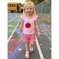 thumbnail image 4 of BemeyourBBs Toddler Baby Girl Back to School Outfit Kdis Baby Girls Kindergarten Outfits First Day of School Outfit Apple Pencil Embroidery Fly Sleeve T Shirt Tops and Plaid Shorts 2Pcs Set, 4 of 9