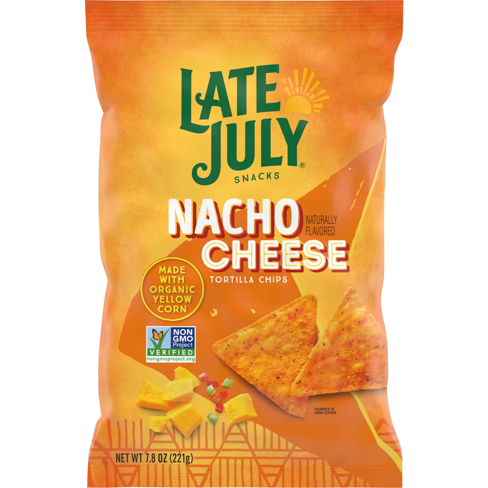 (2 pack) Late July Snacks Nacho Cheese Tortilla Chips, 7.8  oz Bag
