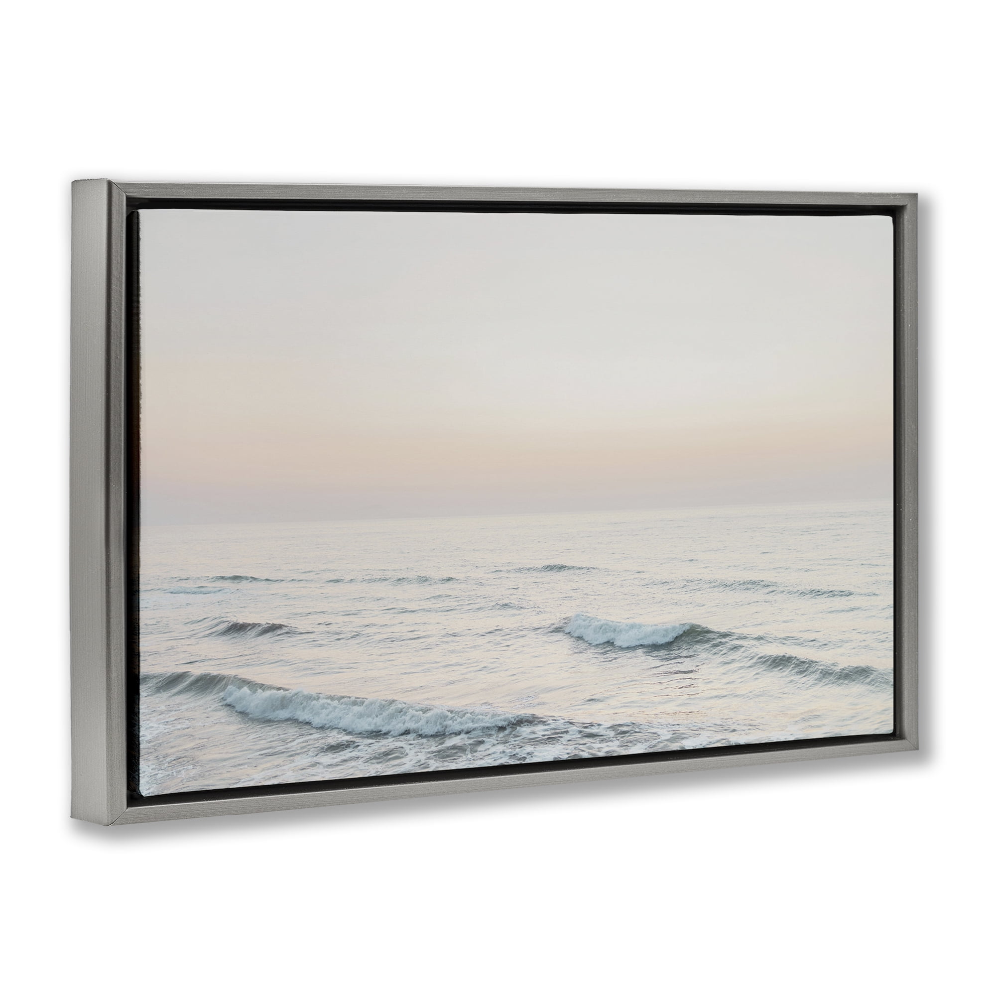 Stupell Industries Rolling Waves At Dawn Coastal Photography Gray Floater Framed Canvas Art Print Wall Art, 25 x 17