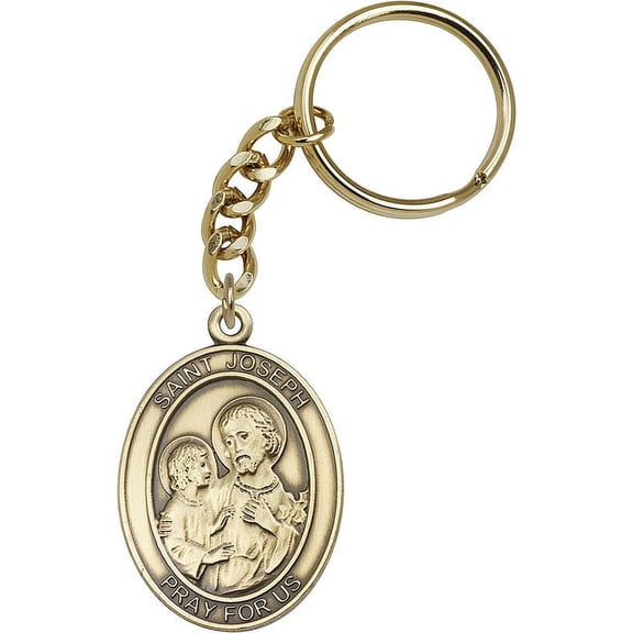 Antique Gold-Plated St. Joseph Keychain 1 3/4 x 1 1/4 inches