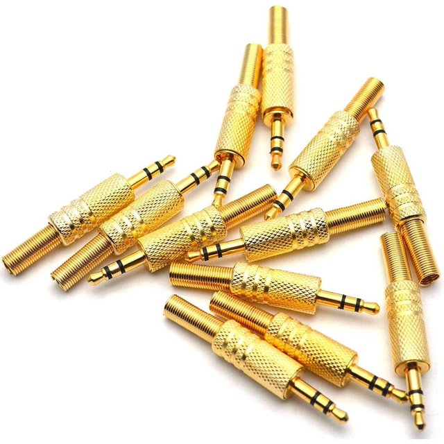 Enchufe TRS de 12 piezas, enchufe de audio de soldadura de 3,5 mm, enchufe de soldadura de 3 pines de 3,5 mm, enchufe de conector de video de soldadura estéreo de 3,5 mm Protector de cable de resorte (dorado) esquí esquí Gafas de esquí