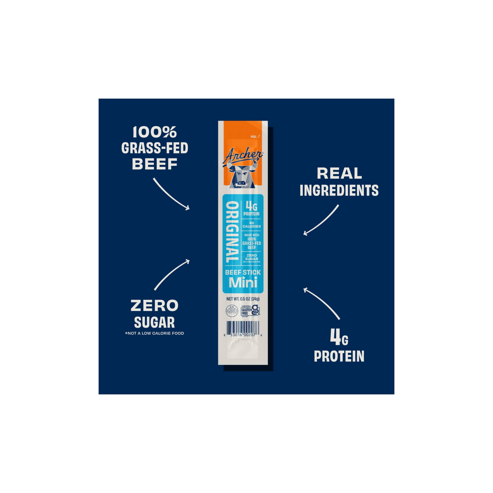 (6 pack) Archer Original Beef Mini Jerky Sticks, 4g Protein, Zero Sugar, 0.5 oz, 16 Count
