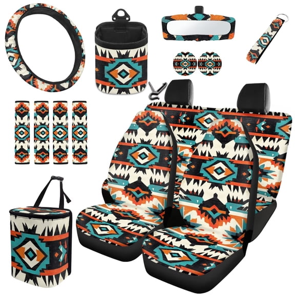 HUIACONG Southwestern Tribal Car Seat Covers Full Set 14 Pcs Washable Non-Slip Universal Auto Interior Decor with Steering Wheel Cover Seat Belt Pads Armrest Cover Headrest Covers